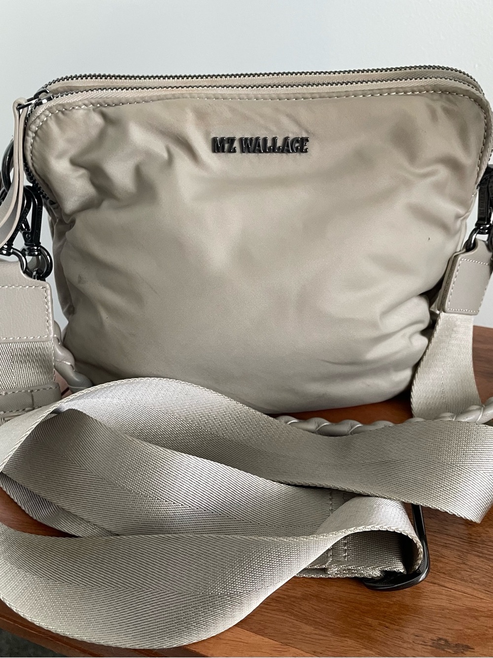 MZ Wallace Beige Taupe Nylon Messenger Bag